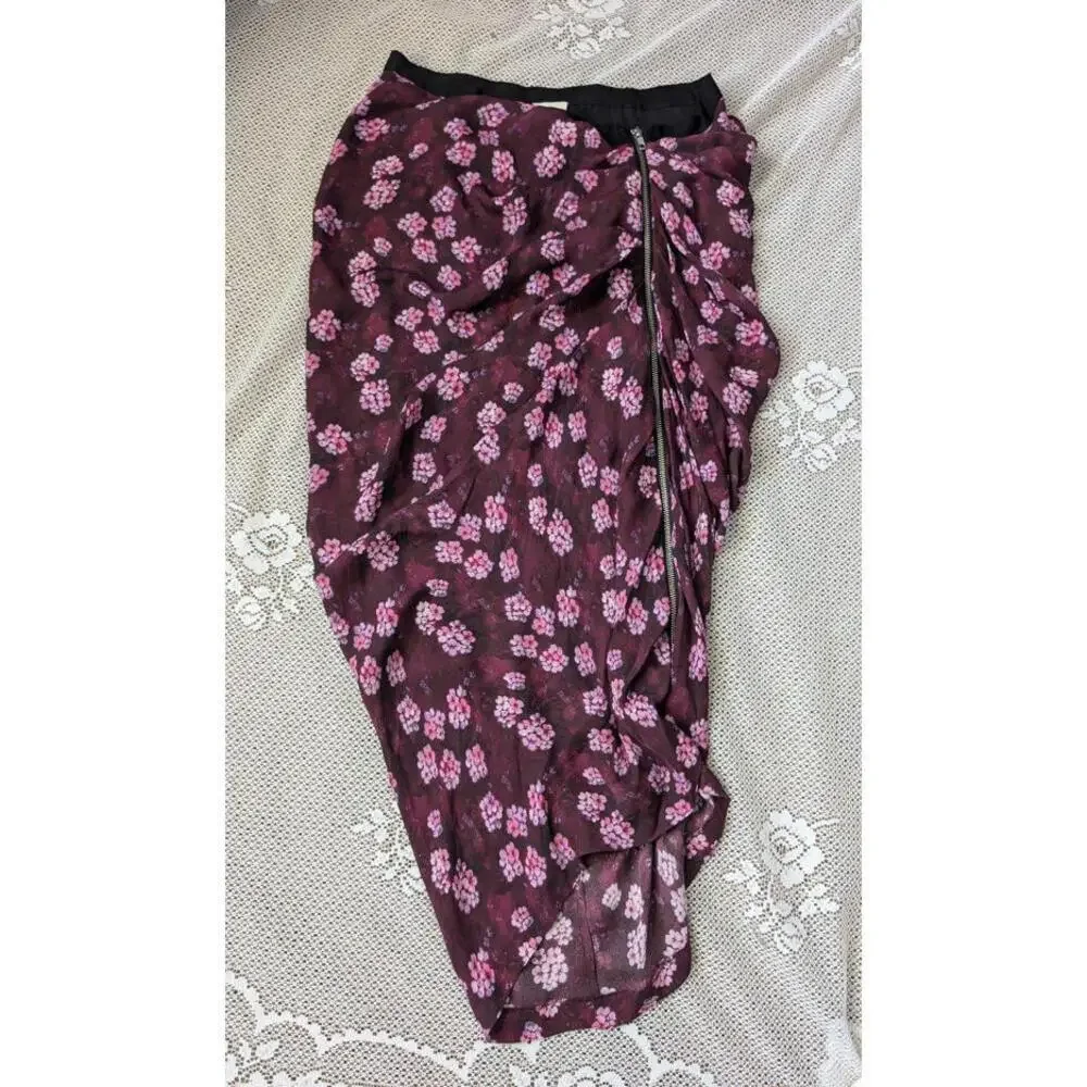 Draped Silk Ruched Floral Cherry Blossoms Band of Outsiders Skirt